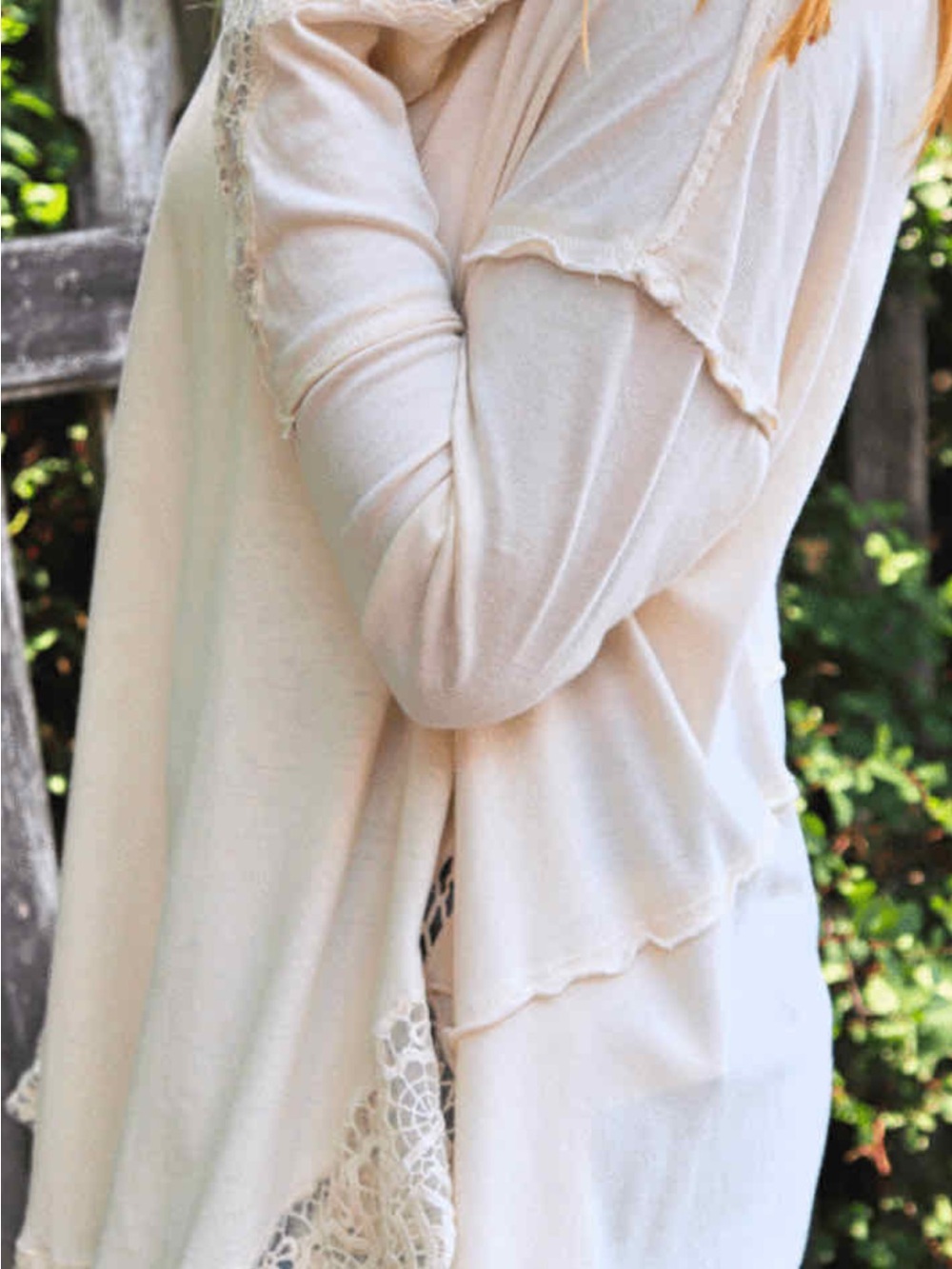 Free People Sparrow Women's Cream Lace-Hem Long Sleeve tunic